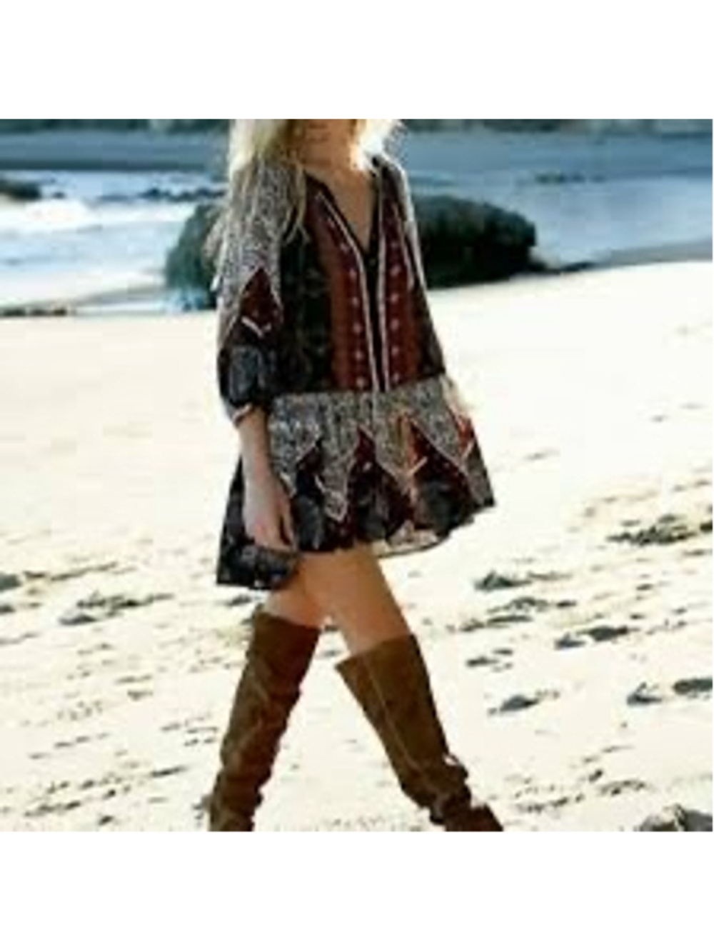 Free People Portobello Road Boho Cold Shoulder Tunic/Dress Size XS (21.5” PTP)